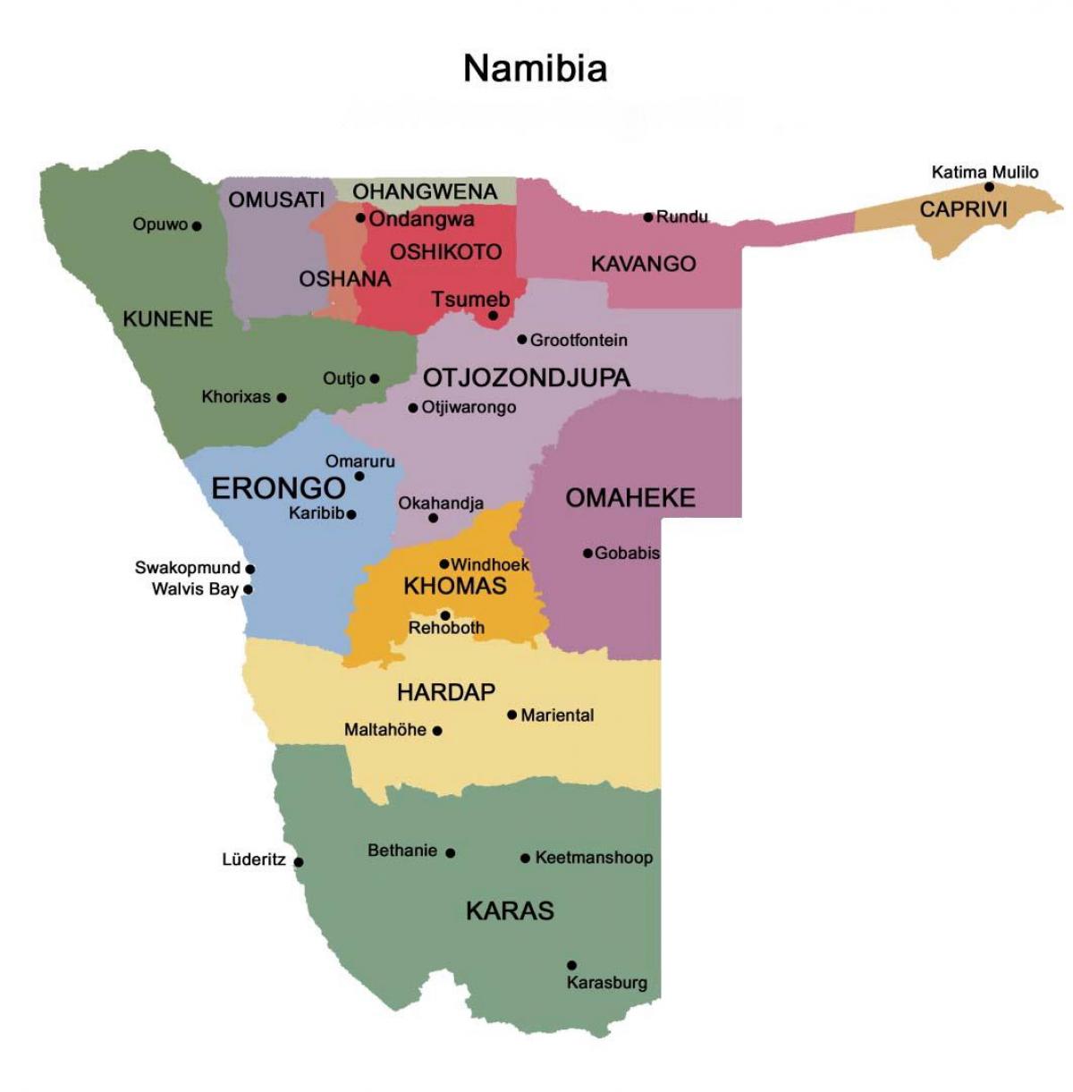Peta Namibia dengan kawasan