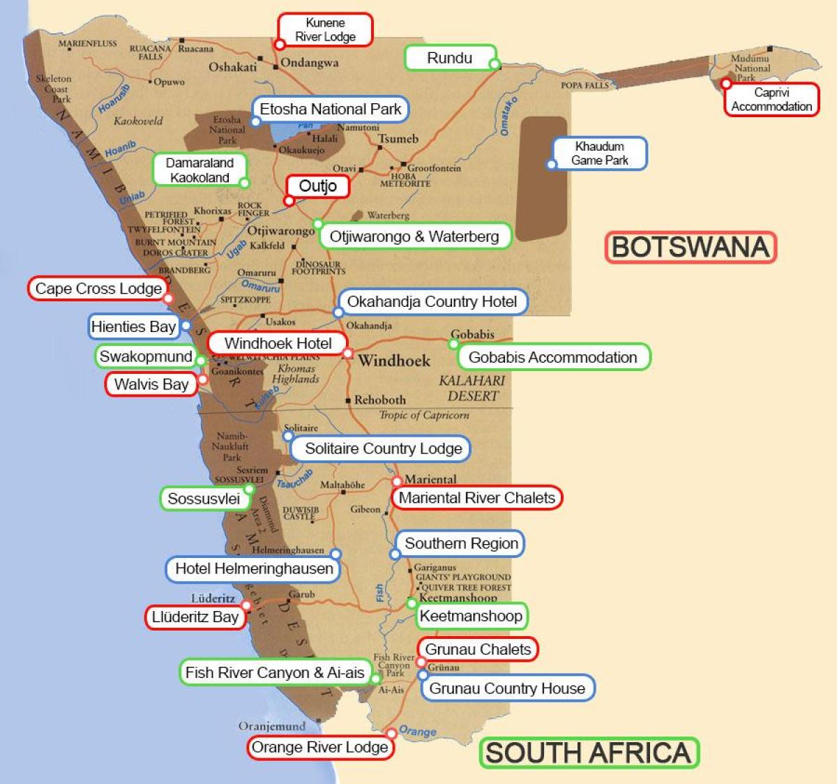 lokasi perkemahan Namibia peta